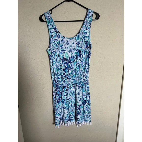 Women's Lilly Pulitzer Faux Dress Romper Size S Blue Floral Sleeveless - Picture 6 of 10